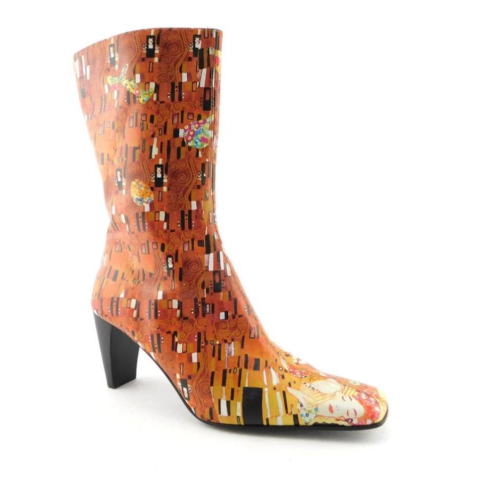 Icon Leather Boots "The Kiss" Art Design High Ankle Booties 9.5 M MADE IN ITALY